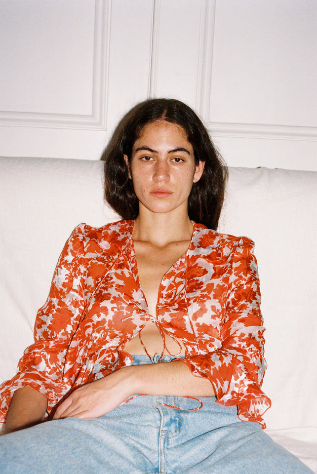 Poetic blouse - Red / White Silk Devoré