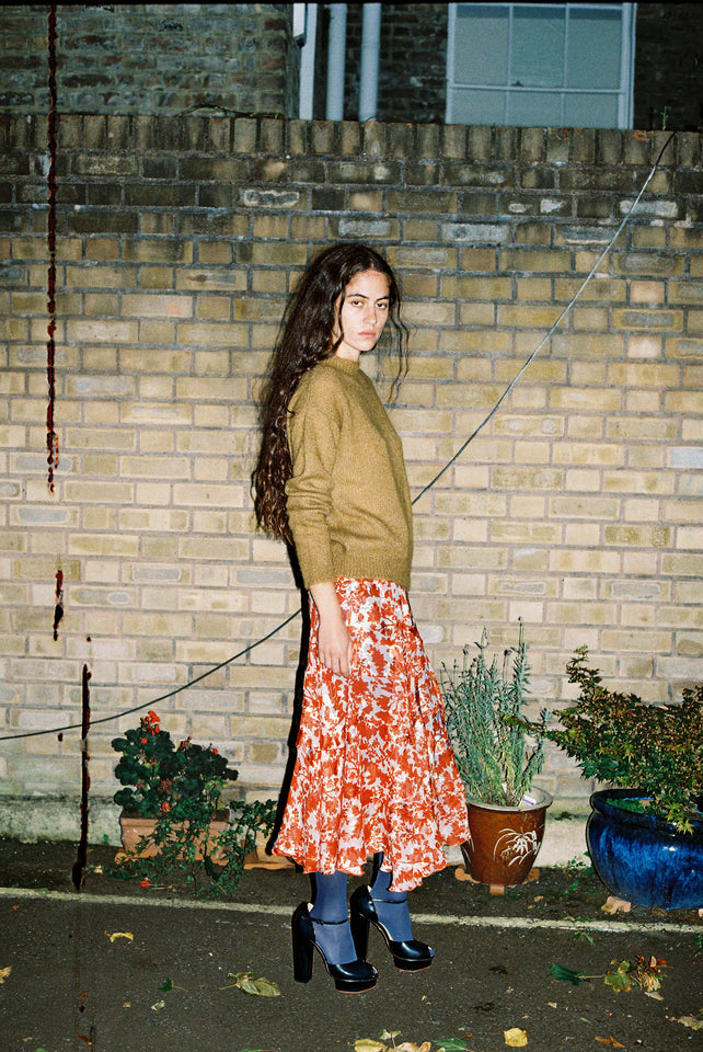 Twirl Skirt - Red / White Silk Devoré