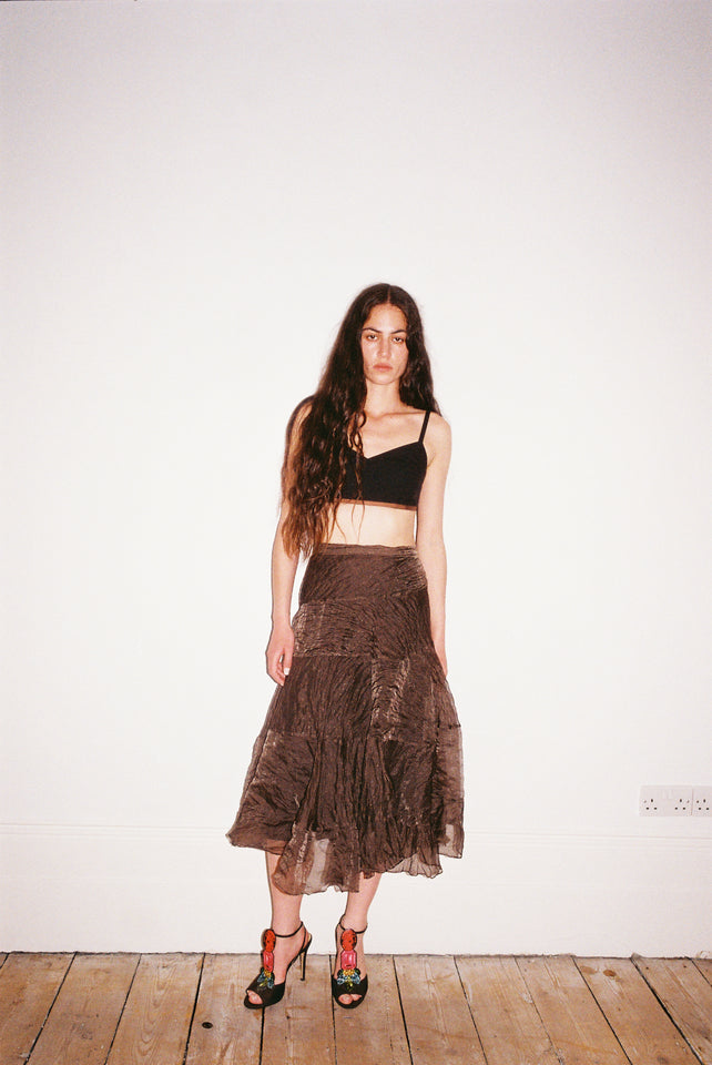 Twirl Skirt - Carob Silk Metal Organza