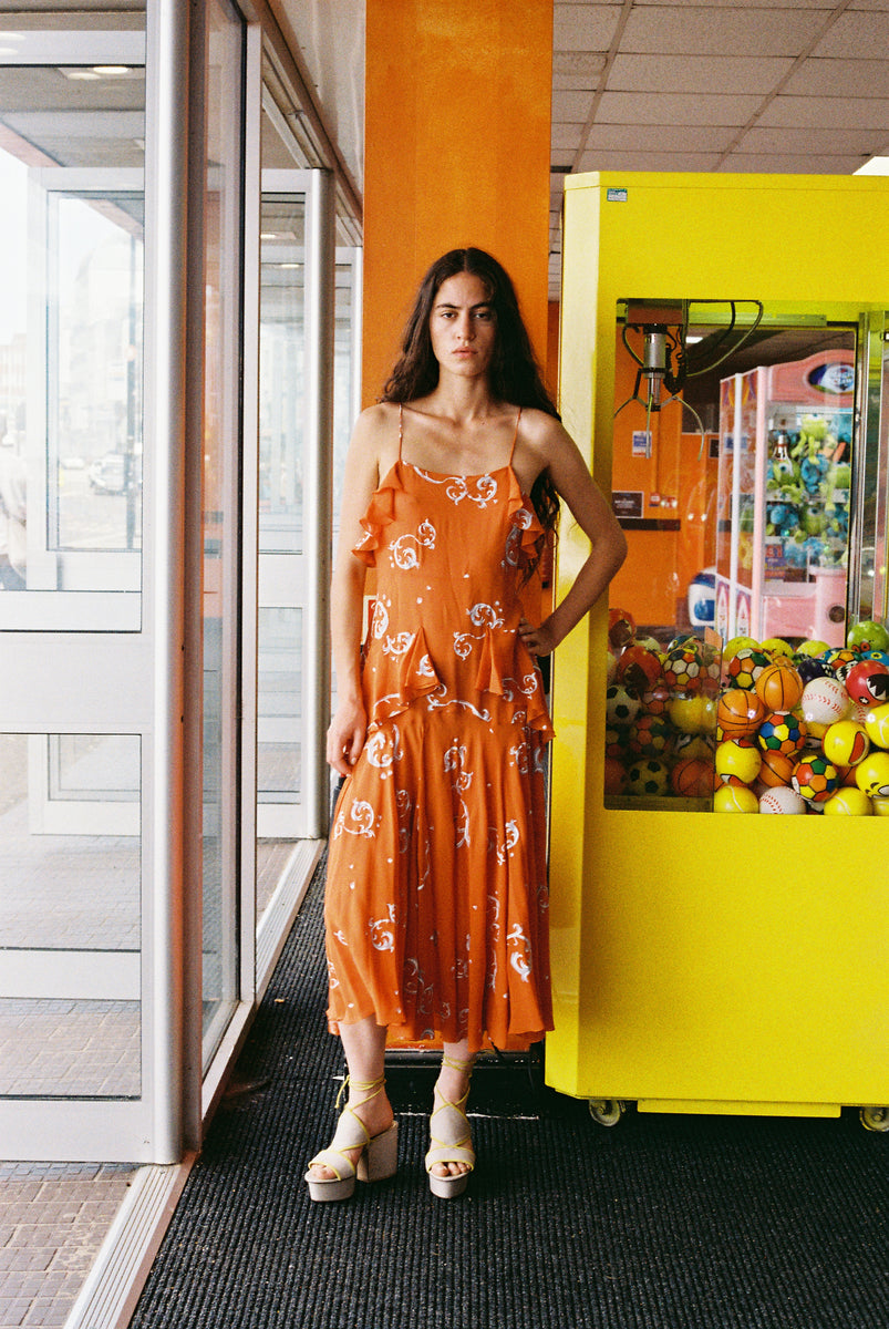 Poetic Slip Dress - Gold Flame