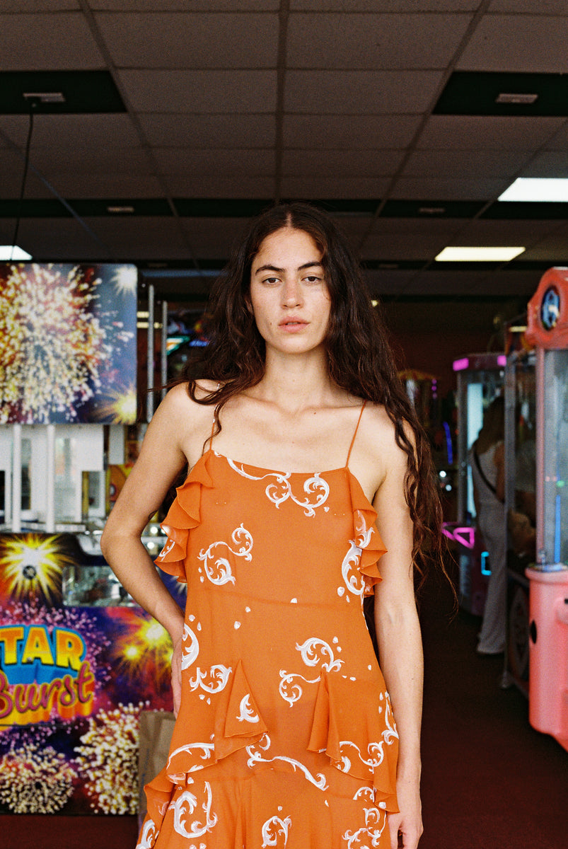 Poetic Slip Dress - Gold Flame