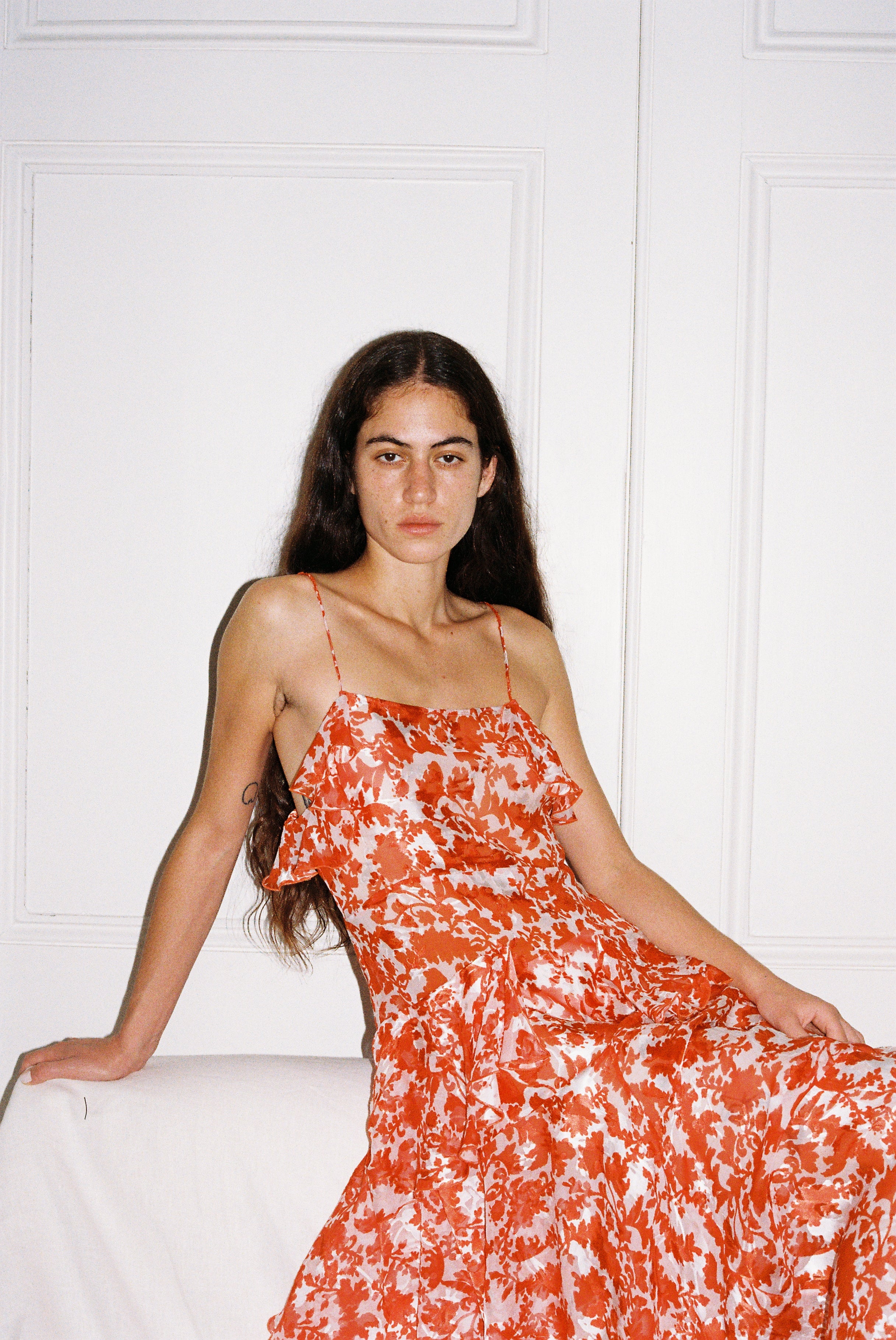 Poetic Slip Dress - Red / White Silk Devoré