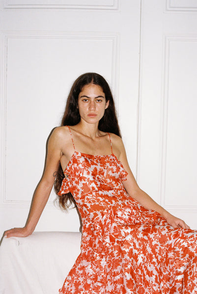 Poetic Slip Dress - Red / White Silk Devoré