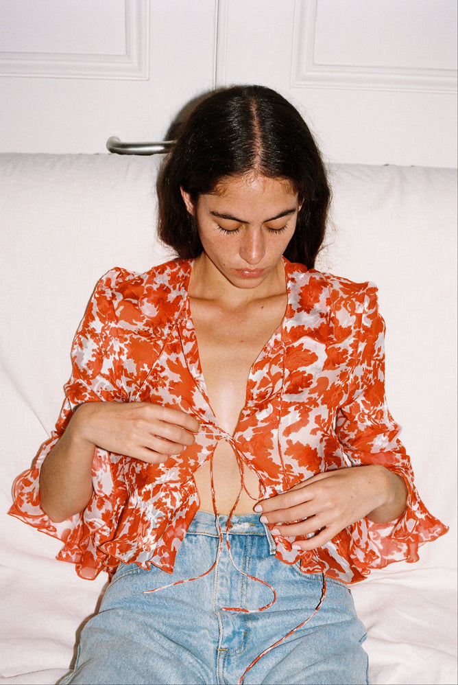 Poetic blouse - Red / White Silk Devoré