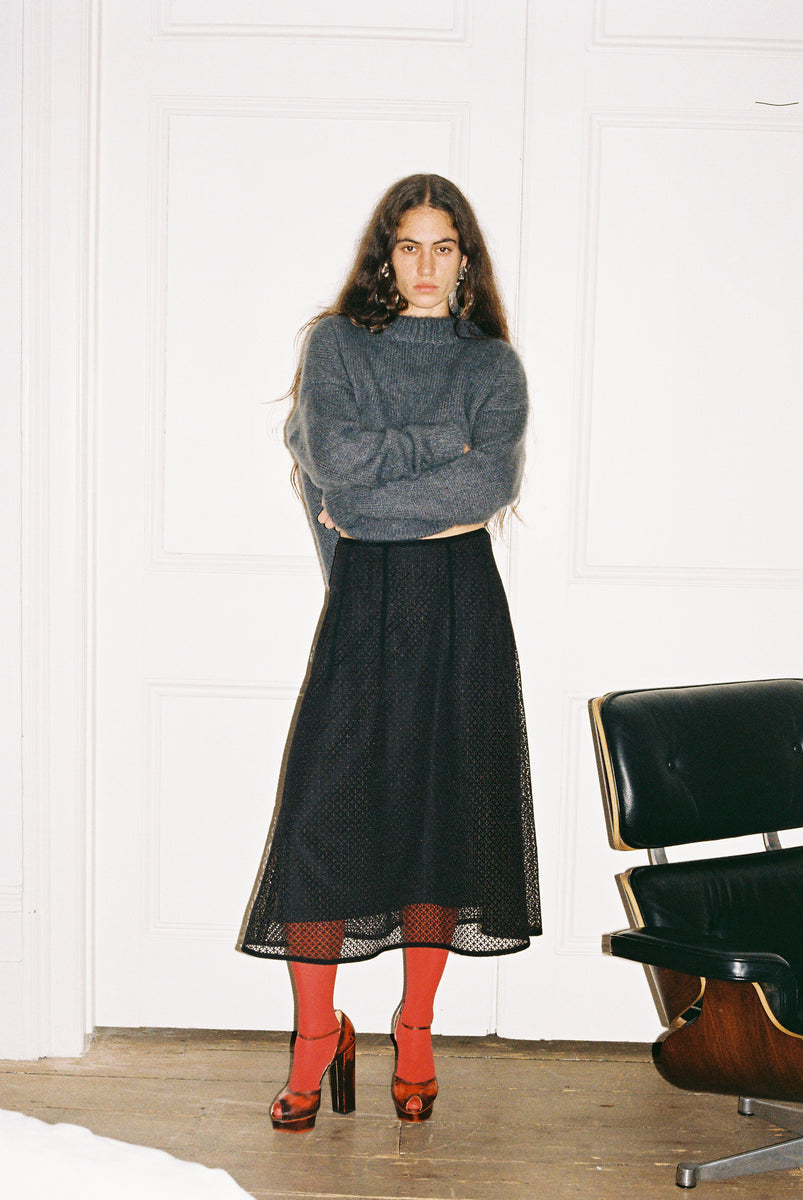 Sculpted Skirt - Black Net Guipure