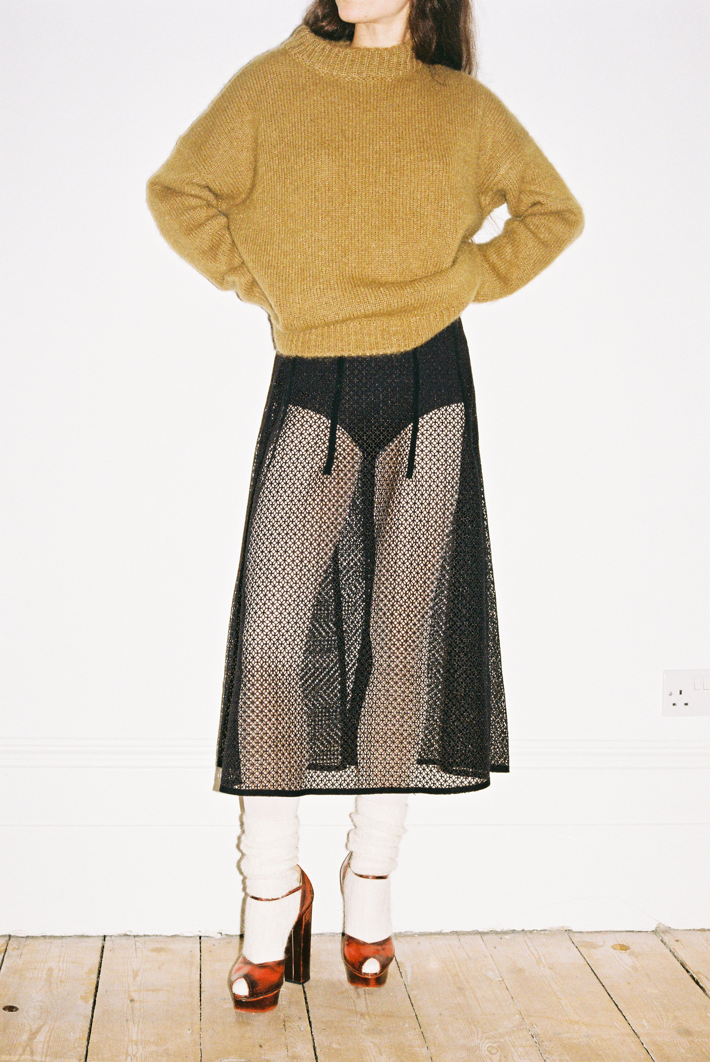 Sculpted Skirt - Black Net Guipure